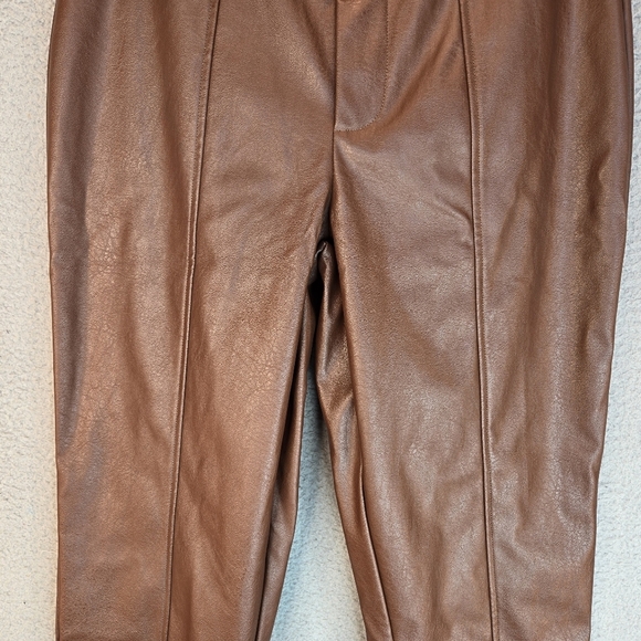 Wildfox Womens Faux Leather Pants Sz M Dark Brown High Waist Front Ankle Slit - Picture 3 of 13